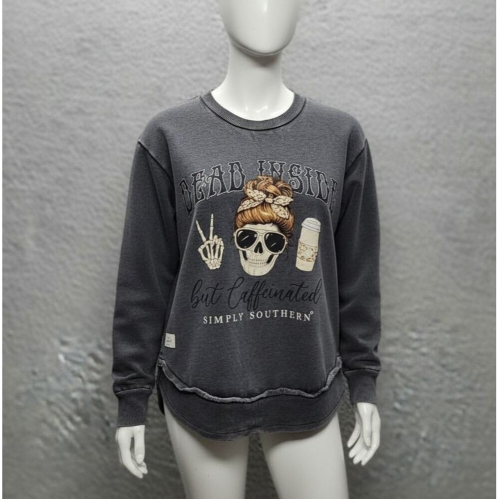 Simply Southern Charcoal Gray 'Dead Inside but Caffeinated' Crewneck